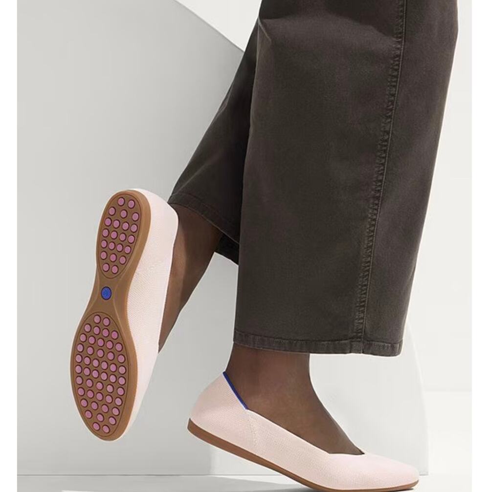 Rothy’s Daily Knit Round Toe Flats Blush Pink Blue Trim Size 6 Like New